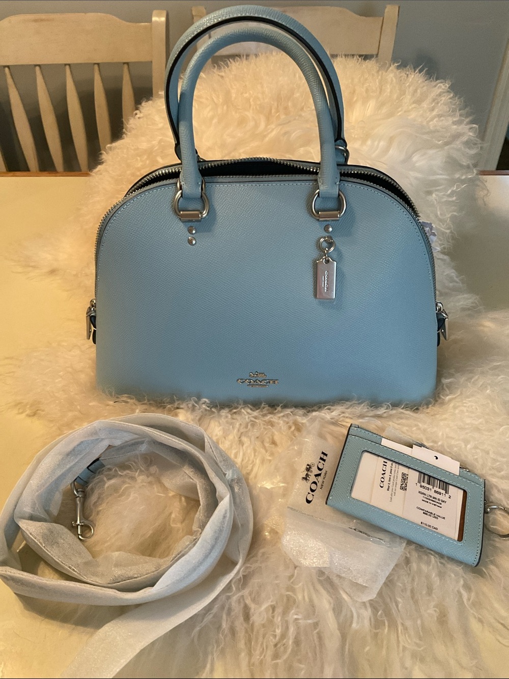 New Coach Katy Satchel Double Zip & Matching Card Case Waterfall Blue NWT - Picture 3 of 12